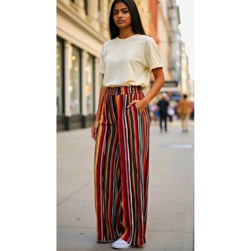 Free People Striped Wide Leg Palazzo Pants Women S Boho Festival Colorful Hippie